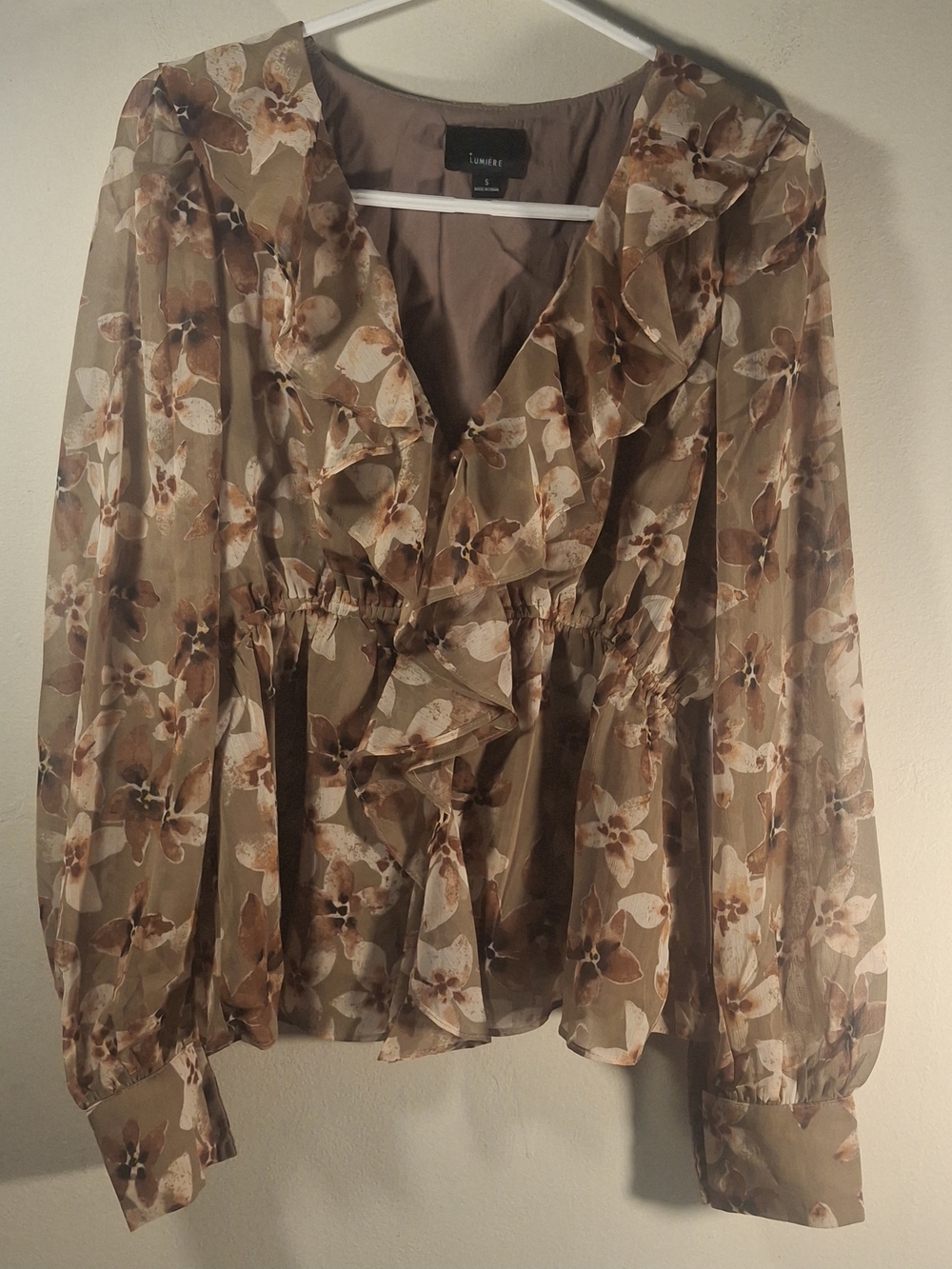 NWT Boho Ruffled Elastic Waist Long Sleeve Peplum Blouse